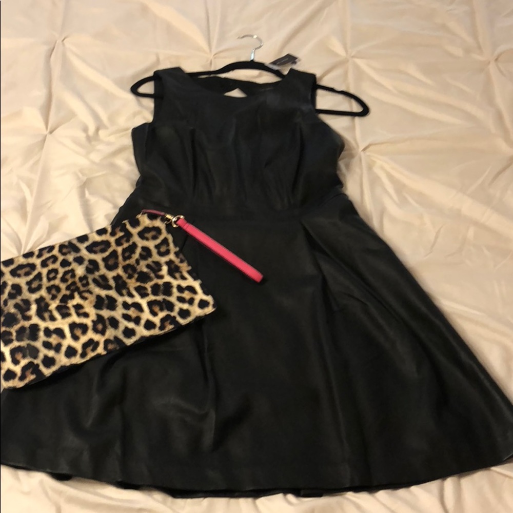 The Limited Black Leather A-Line Pleated Dress